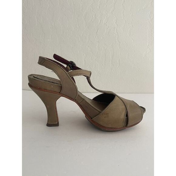 Neosens 39 / 9 Heels Leather Peep Toe Olive Green Ankle Strap Pumps T Strap - Picture 6 of 11